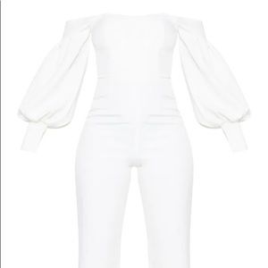 White Bardot Balloon Sleeve Corset Jumpsuit